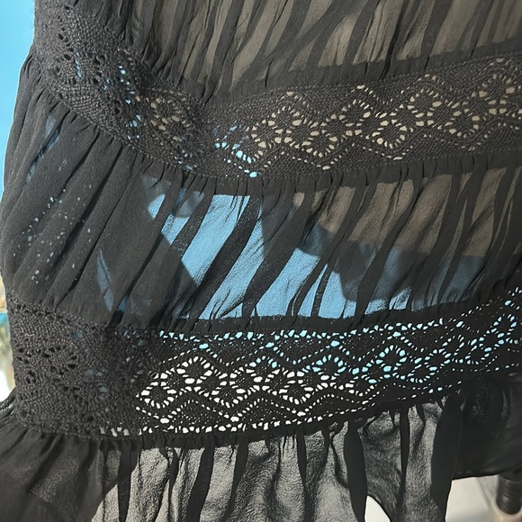 Inc Silk Black Maxi Dress with crochet lining and pleated hem size 14 - Picture 13 of 15